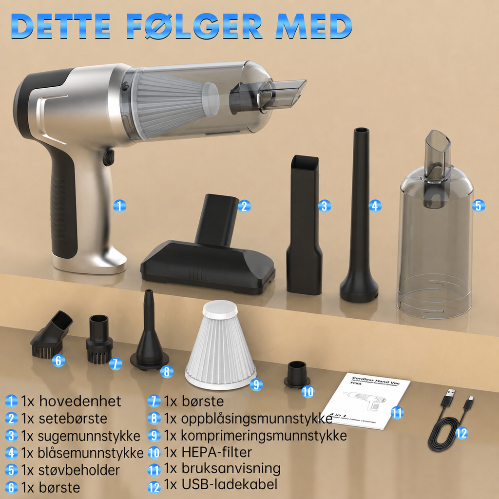 Munnstykker og adaptere som følger med T98A