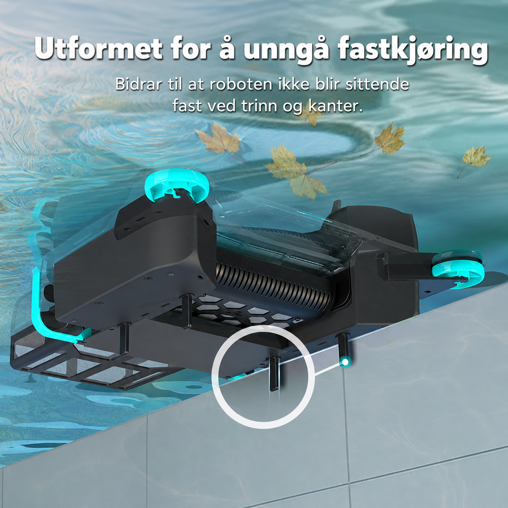Bassengroboten er utformet for å unngå å bli sittende fast ved trinn og kanter