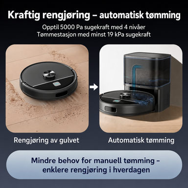 CTL01 Plus med 5000 Pa sugekraft og tømmestasjon på minst 19 kPa