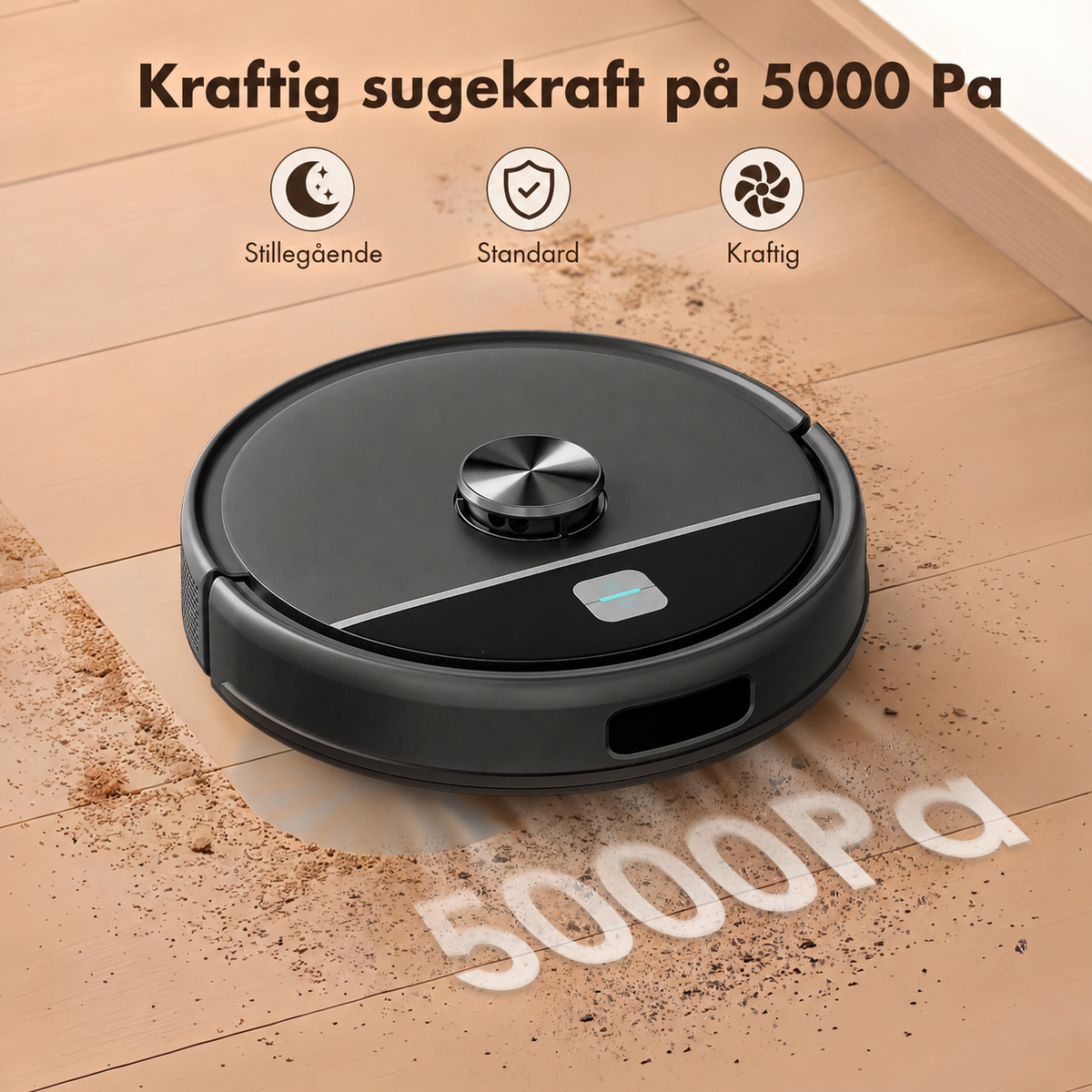 CTL01 med 5000 Pa sugekraft og tre sugemoduser: stillegående, standard og kraftig