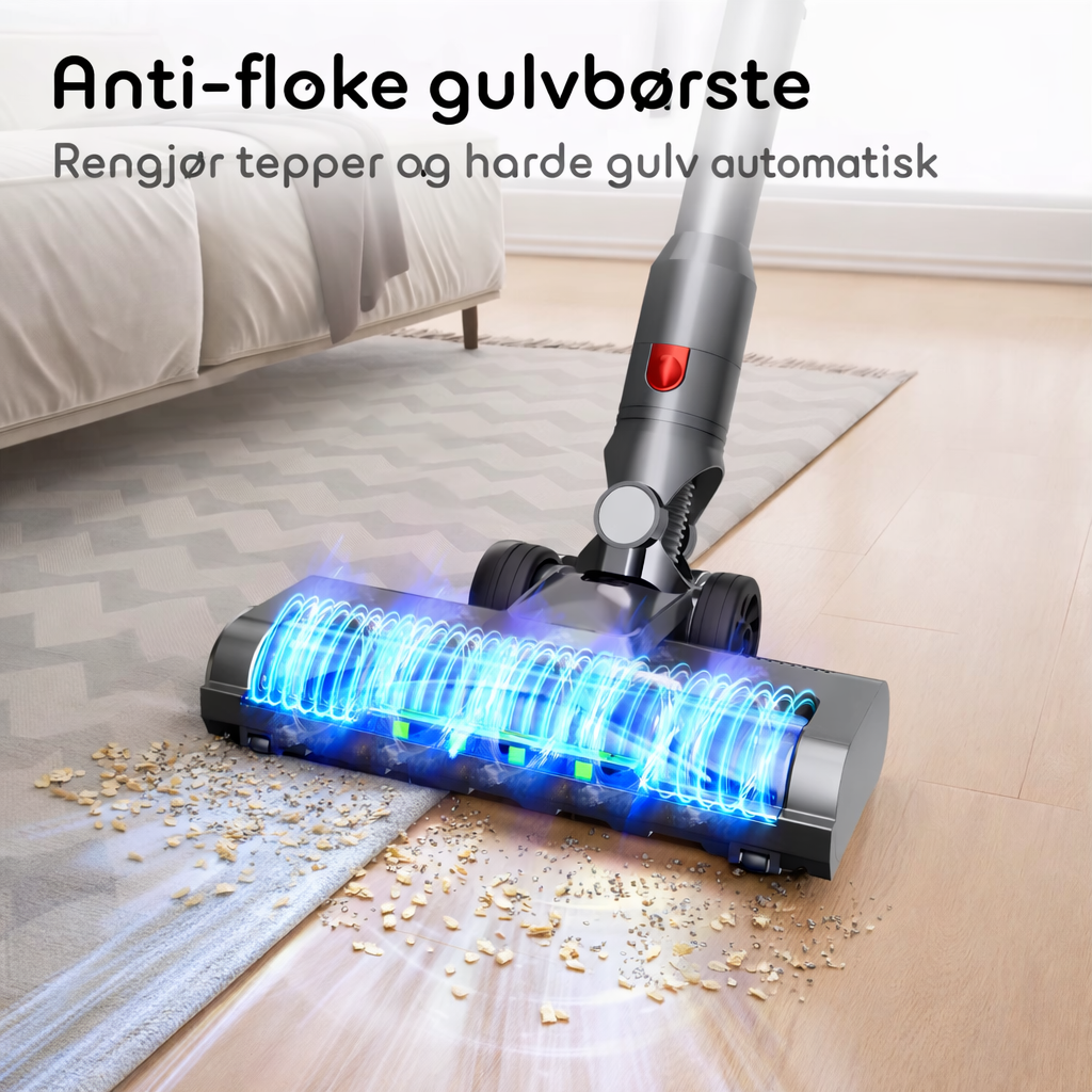 Anti-floke-gulvbørste på S15 som rengjør tepper og harde gulv