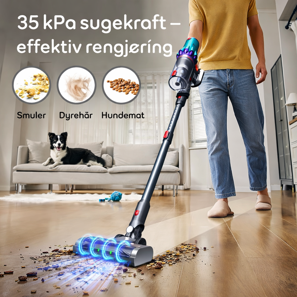 Trådløs støvsuger S15 tar smuler, dyrehår og hundemat fra gulvet