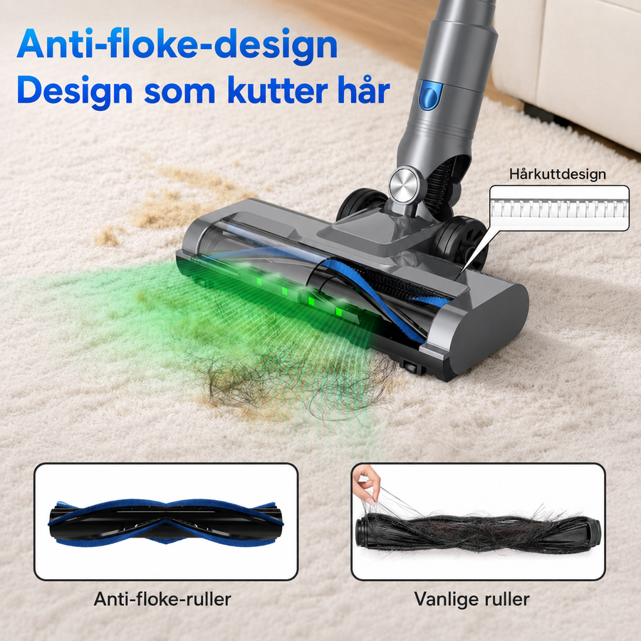 Håret vikler seg ikke rundt rullen