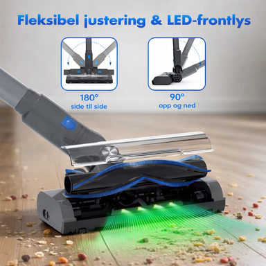 V10 med LED-frontlys og munnstykke som vris 180 grader til siden og 90 grader opp og ned